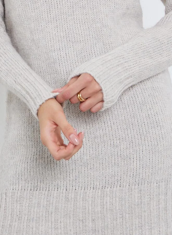 Styli  Grey Regular Fit Longline Knit Sweater for Women | Best Price UAE