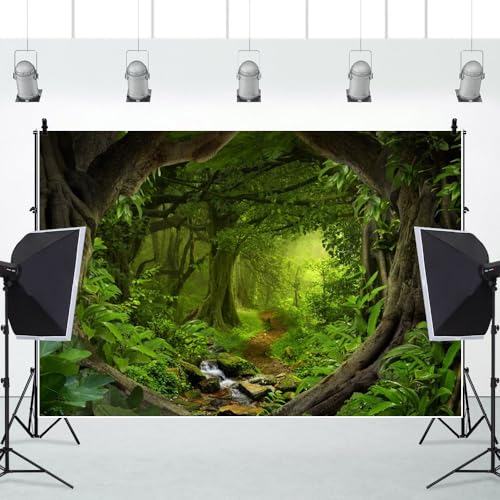 Leowefowa 7x5ft Jungle Forest Backdrop Spring Enchanted Forest Dreamland Dirt Road Background for Photography Lush Woods Kids Adults Shoot Studio Props Wild One VBS Jungle Safari Bday Party Banner - Image 3
