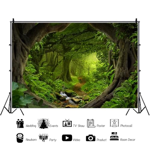 Leowefowa 7x5ft Jungle Forest Backdrop Spring Enchanted Forest Dreamland Dirt Road Background for Photography Lush Woods Kids Adults Shoot Studio Props Wild One VBS Jungle Safari Bday Party Banner - Image 4
