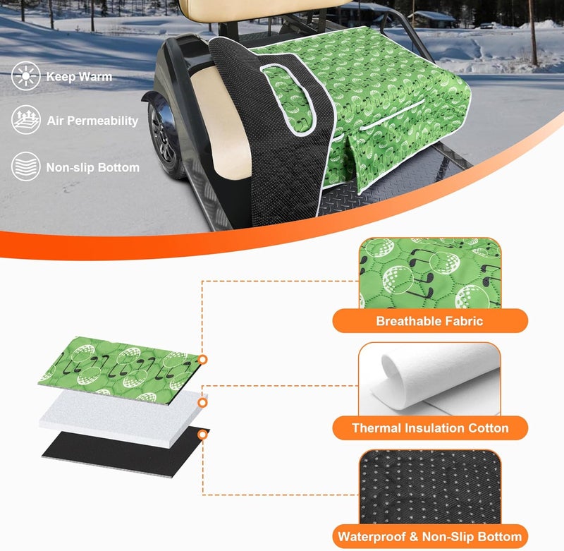 PGmoon Universal Golf Cart Seat Cover with 4 Pockets - Green Nylon, Non-Slip Design - Image 2
