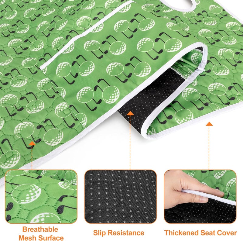 PGmoon Universal Golf Cart Seat Cover with 4 Pockets - Green Nylon, Non-Slip Design - Image 4