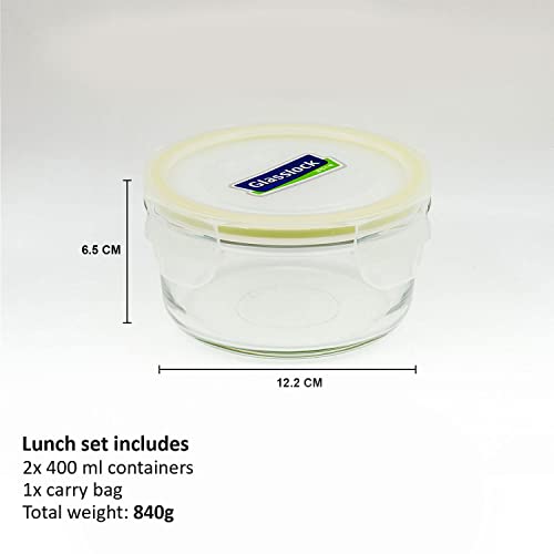 Glasslock Korea Tempered Glass Lunch Box For Office Use - Round, 400Ml, Set Of 2 - Airtight Glass Tiffin Box With Carry Bag For Office For Men & Women - Microwave/Dishwasher/Fridge/Freezer Safe - Image 5