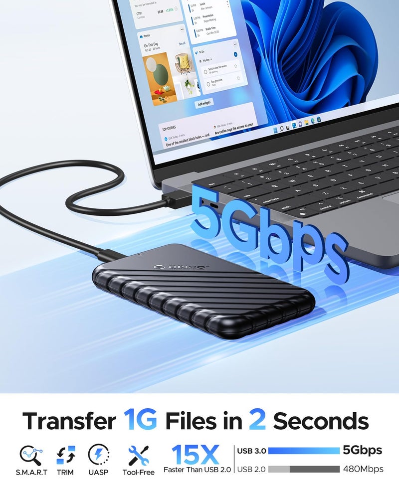 ORICO 2.5 inch External Hard Drive Enclosure USB 3.0 to SATA III for 7mm and 9.5mm SATA HDD SSD Tool Free [UASP Supported] Black (25PW1-U3) - Image 2