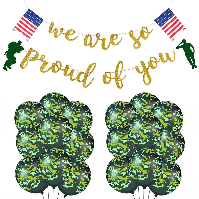 Camouflage Balloons We are So Pround of You Patriotic Soldier BannersVeterans Day Memorial Day Independence Day Deployment Returning Back Military Army Retirement Party Decor
