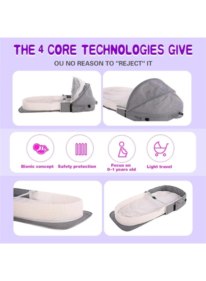 TRASSLE Travel Bassinet - Folding Portable Bassinet with Net and Awning, in Bed Bassinet for Baby, Portable Baby Bed for Camping, Easy to Fold and Lightweight,Washable (Pink) - Image 5