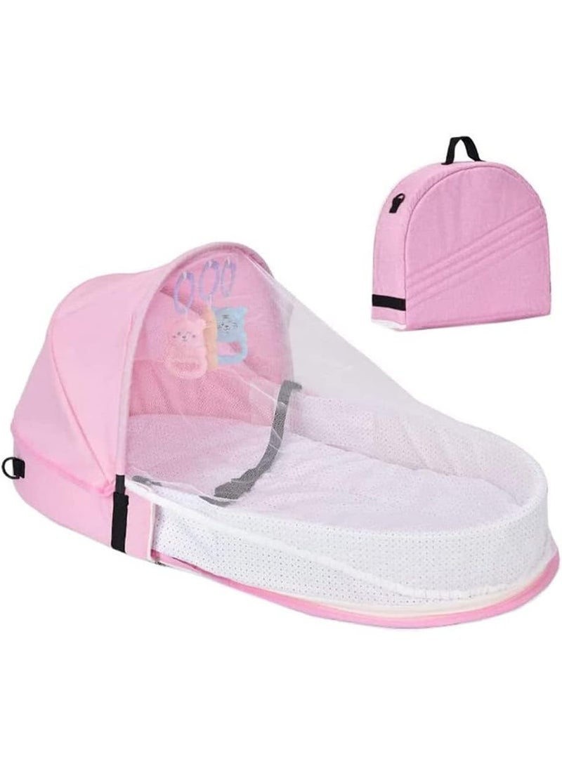 TRASSLE Travel Bassinet - Folding Portable Bassinet with Net and Awning, in Bed Bassinet for Baby, Portable Baby Bed for Camping, Easy to Fold and Lightweight,Washable (Pink) - Image 1