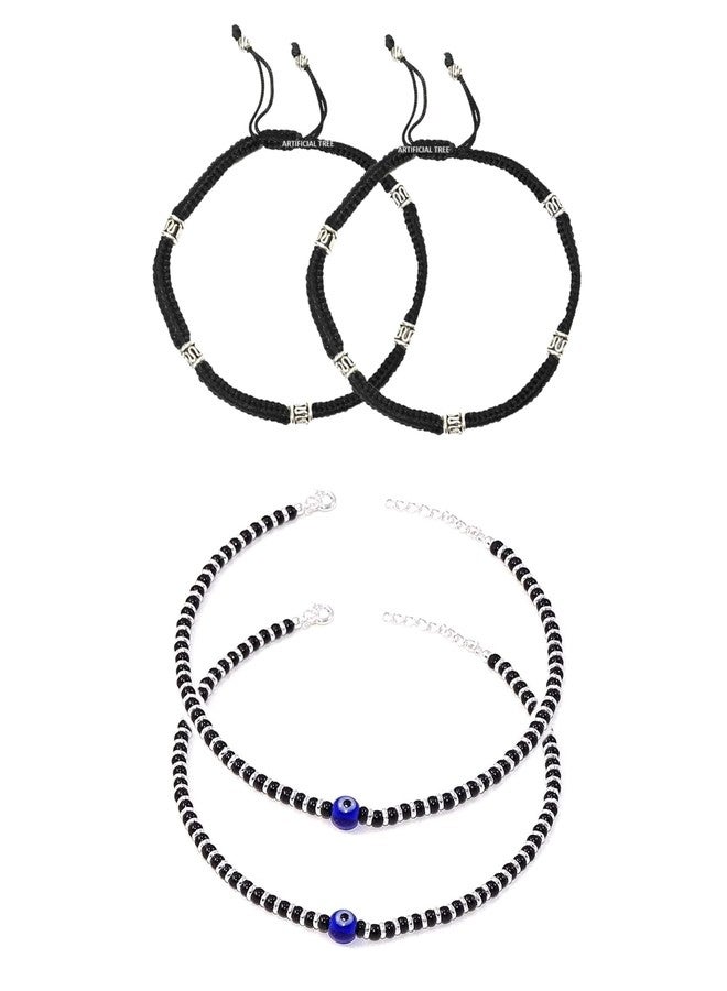 ARTIFICIAL TREE Handmade Designer Beads Black Thread Anklet & Evil Eye charms Nazariya Adjustable Payal | Anklet For Women, Girls 4 piece (AT PAYAL 0017) - Image 1