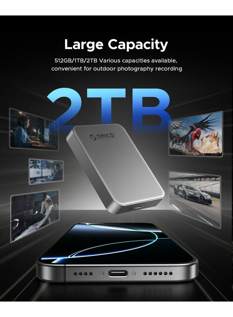 Orico ORICO 256GB Magnetic External SSD, 4K ProRes HDR Record and Store, USB3.1 Gen2(1000MB/s), USB3.2 Gen2*2(2000MB/s), Portable Solid State Drive, Compatible with USB-C Smartphone, Computer - K5PLUS - Image 2