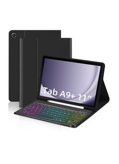 General Case with Keyboard for Samsung Galaxy Tab A9 Plus 11 inch (SM-X210/X215/X216/X218),7 Color Rainbow Backlight Detachable USB-C Keyboard Magnetic Case with Pen Slot for Tablet A9+ 5G Black  - Image 1