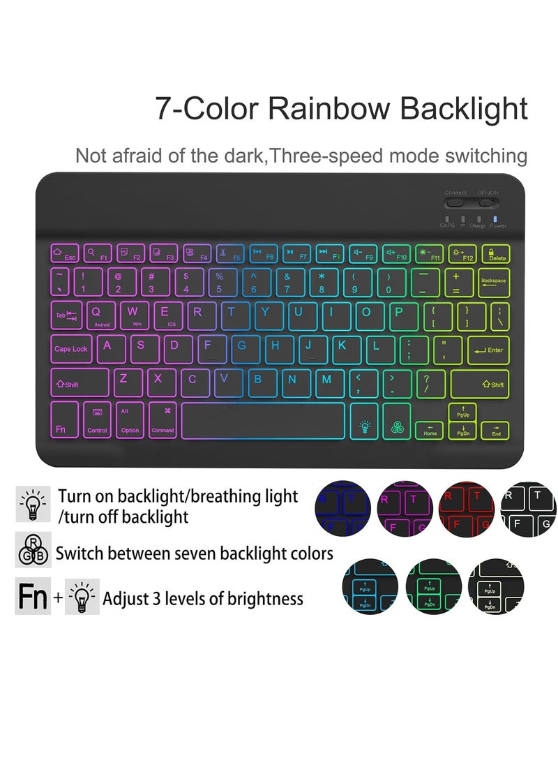 General - Case with Keyboard for Samsung Galaxy Tab A9 Plus 11 inch (SM-X210/X215/X216/X218),7 Color Rainbow Backlight Detachable USB-C Keyboard Magnetic Case with Pen Slot for Tablet A9+ 5G Black - Image 1
