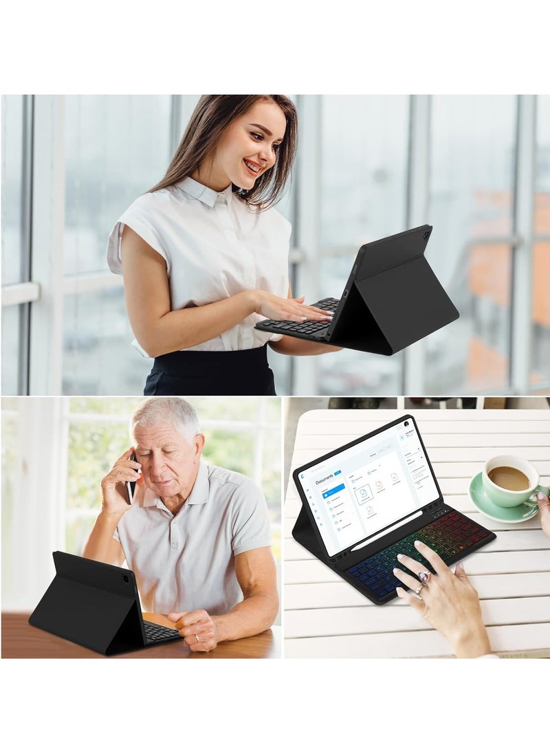 General - Case with Keyboard for Samsung Galaxy Tab A9 Plus 11 inch (SM-X210/X215/X216/X218),7 Color Rainbow Backlight Detachable USB-C Keyboard Magnetic Case with Pen Slot for Tablet A9+ 5G Black - Image 1