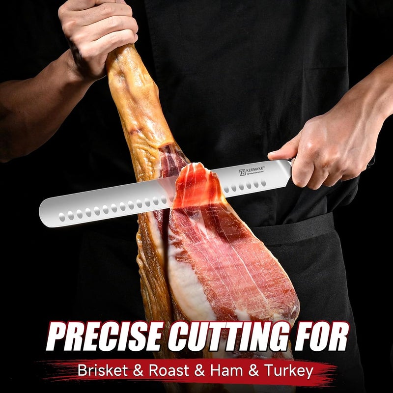 KEEMAKE Carving Knife Set - 12" Brisket Knife & 10" Butcher Knife & Boning Knife Set for Meat Ham Cutting Razor Sharp German Steel with Ergonomic Handle Full Tang Design - Image 4