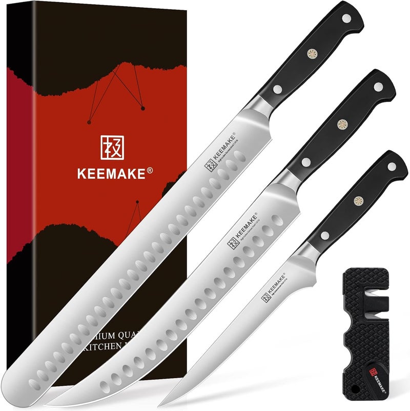 KEEMAKE Carving Knife Set - 12" Brisket Knife & 10" Butcher Knife & Boning Knife Set for Meat Ham Cutting Razor Sharp German Steel with Ergonomic Handle Full Tang Design - Image 1