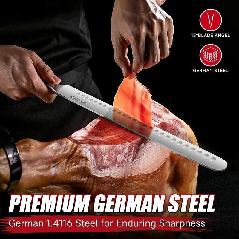 KEEMAKE Carving Knife Set - 12" Brisket Knife & 10" Butcher Knife & Boning Knife Set for Meat Ham Cutting Razor Sharp German Steel with Ergonomic Handle Full Tang Design - Image 2