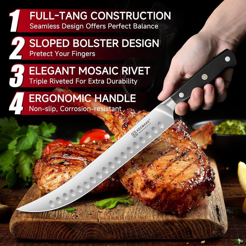 KEEMAKE Carving Knife Set - 12" Brisket Knife & 10" Butcher Knife & Boning Knife Set for Meat Ham Cutting Razor Sharp German Steel with Ergonomic Handle Full Tang Design - Image 3