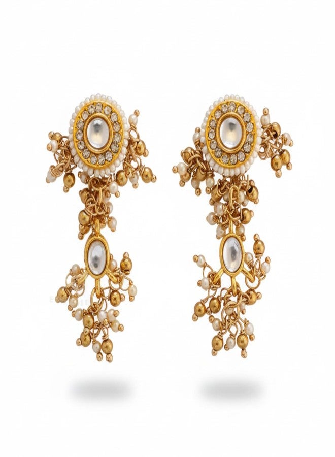 SANJOYA by EVERSTYLISH Kundan Earrings for Women | Classic Pearl & Gold Accent Dangler Earrings | Ethnic Jewelry for Weddings, Festivals & Special Occasions - Image 1