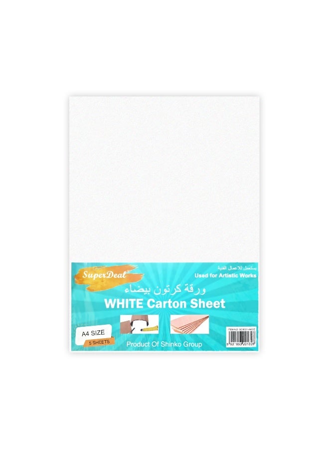 Craft-White Carton Board Sheet A4 Size, Pack of 5 Sheet