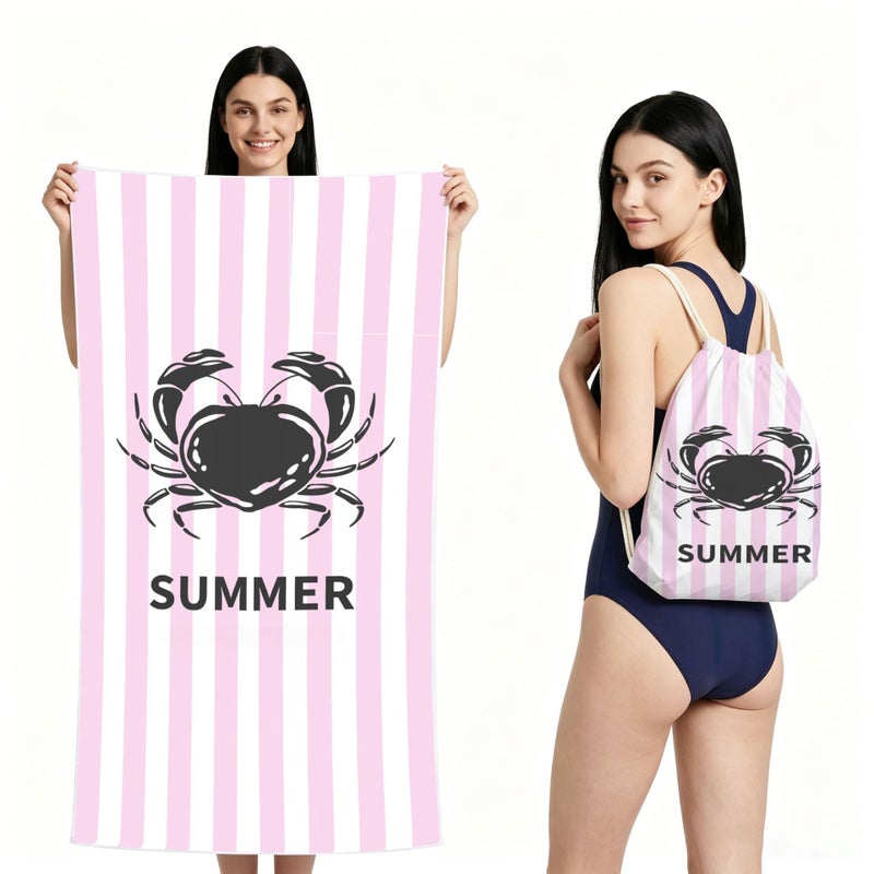 2-in-1 Foldable Microfiber Beach Towel with Storage Bag - Printed, Lightweight & Quick-Dry