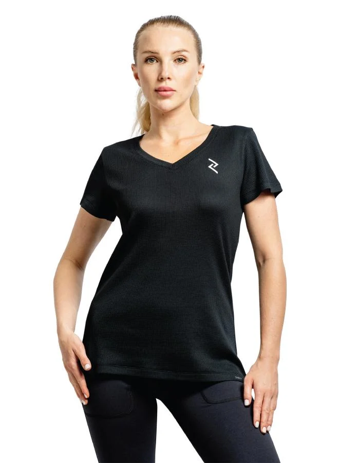 زيسي تي شيرت نسائي بياقة على شكل حرف  من نسيج الوافل