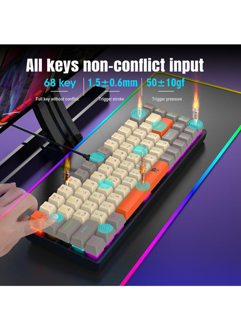 Rock Pow - ROCK POW Arabic English Portable 60% Mechanical Gaming Keyboard LED Backlit Compact 68 Keys Mini Wired Office Keyboard with Red Switch for Windows Laptop PC Mac - Image 1