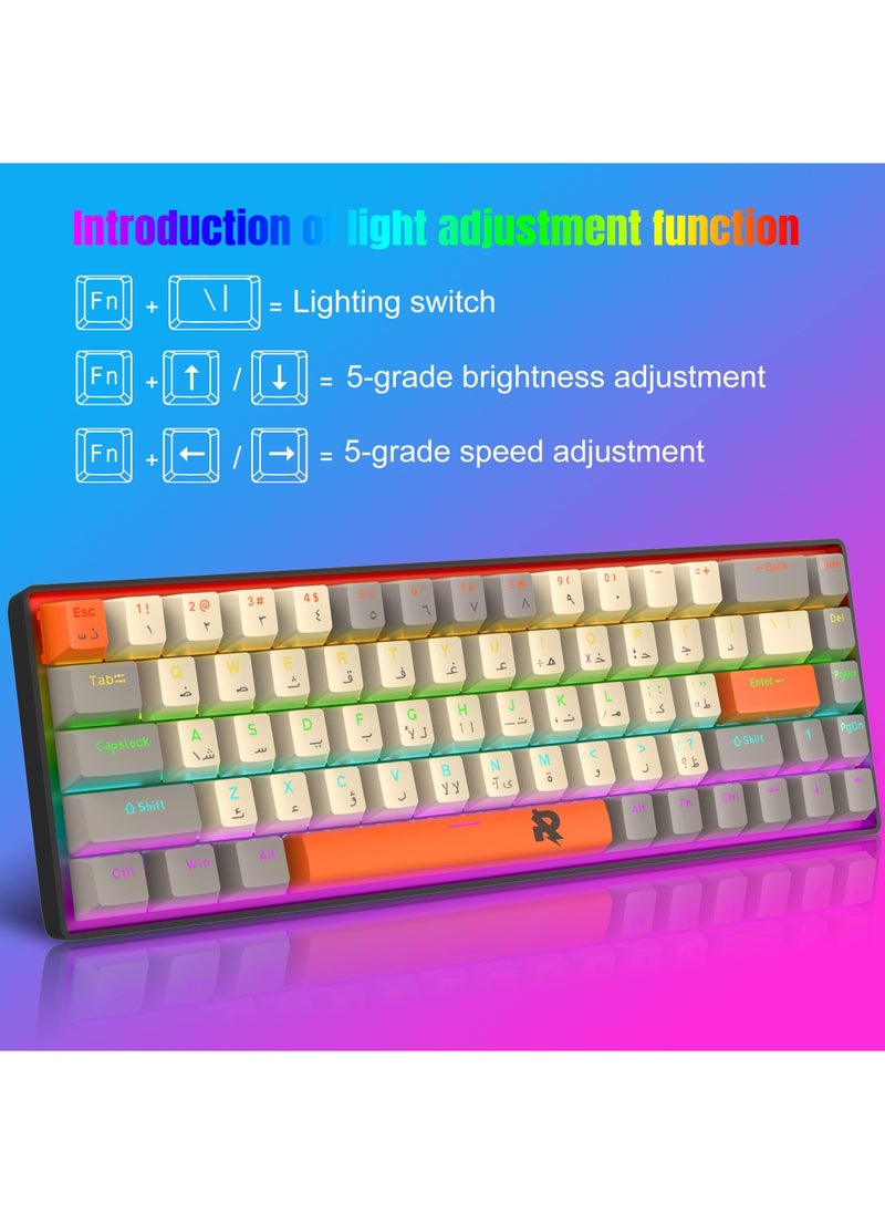 Rock Pow - ROCK POW Arabic English Portable 60% Mechanical Gaming Keyboard LED Backlit Compact 68 Keys Mini Wired Office Keyboard with Red Switch for Windows Laptop PC Mac - Image 1