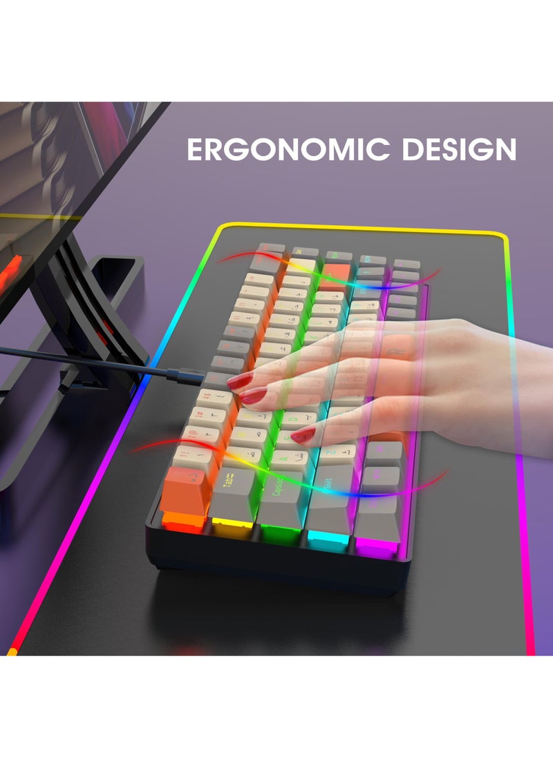 Rock Pow - ROCK POW Arabic English Portable 60% Mechanical Gaming Keyboard LED Backlit Compact 68 Keys Mini Wired Office Keyboard with Red Switch for Windows Laptop PC Mac - Image 1