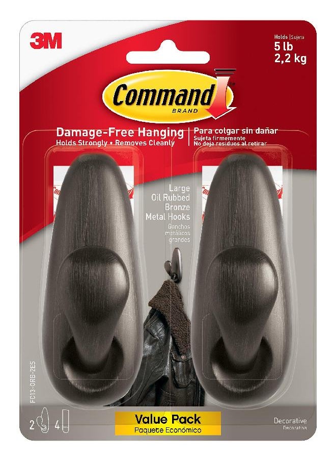 Command Command Forever Classic Large Metal Wall Hooks, Damage Free Hanging Wall Hooks with Adhesive Strips, No Tools Wall Hooks for Hanging Decorations in Living Spaces, 2 Metal Hooks and 4 Command Strips  - Image 2