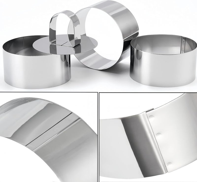 CINBILCORN 4 Pcs Round Ring Mold for Cooking,Stainless Steel 3 inch Food Molds with 1 Pusher for Cake Dessert Mousse Tuna Tartare - Image 3