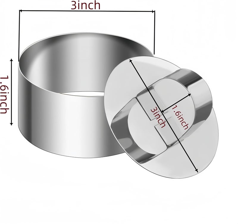 CINBILCORN 4 Pcs Round Ring Mold for Cooking,Stainless Steel 3 inch Food Molds with 1 Pusher for Cake Dessert Mousse Tuna Tartare - Image 5