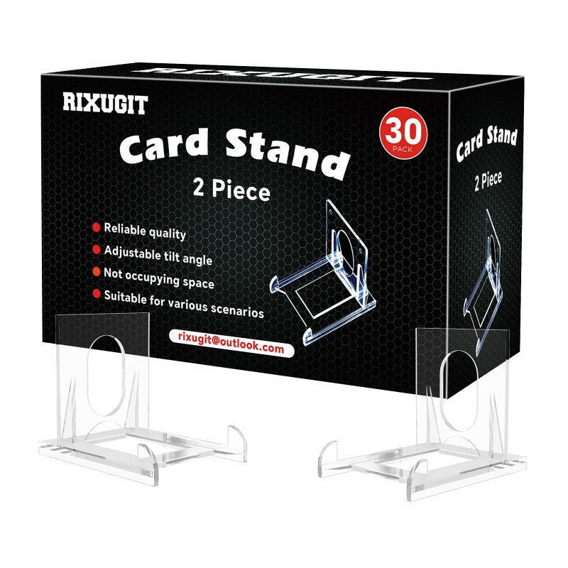 RIXUGIT 30-Pack 2-Piece Card Display Stands - baseball card stand, Small Stand for Card Holder, Card Stand, Transparent Display Stand for Magnetic Card Case, Showcase Top Loaders,Hard Sleevse Display Stand - Image 1