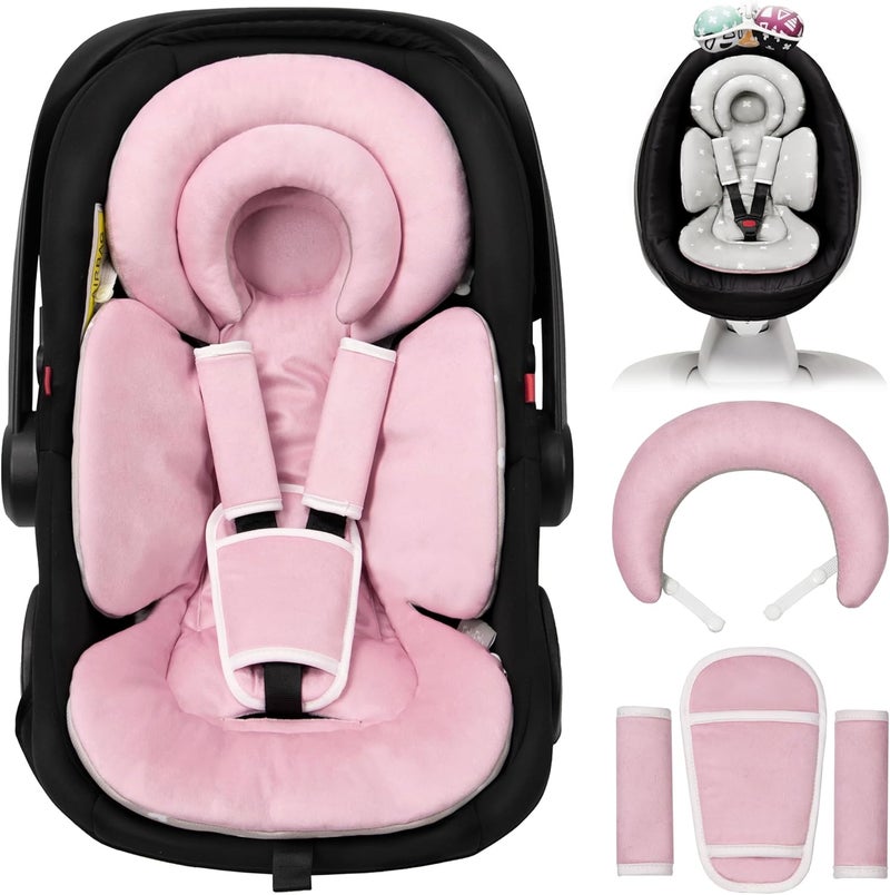 Tinlyfinly Infant Car Seat Insert with Extra Cushion for Preemie to Toddler, Reversible Newborn Carseat Insert for Baby Head Body Support, Fits for Stroller, Baby Swing, Bouncer (Pink) Global versatile design - Image 1