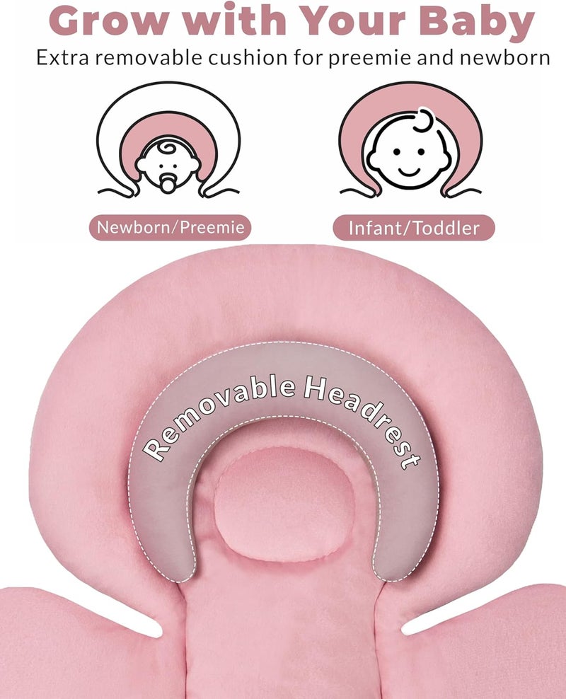 Tinlyfinly Infant Car Seat Insert with Extra Cushion for Preemie to Toddler, Reversible Newborn Carseat Insert for Baby Head Body Support, Fits for Stroller, Baby Swing, Bouncer (Pink) Global versatile design - Image 4