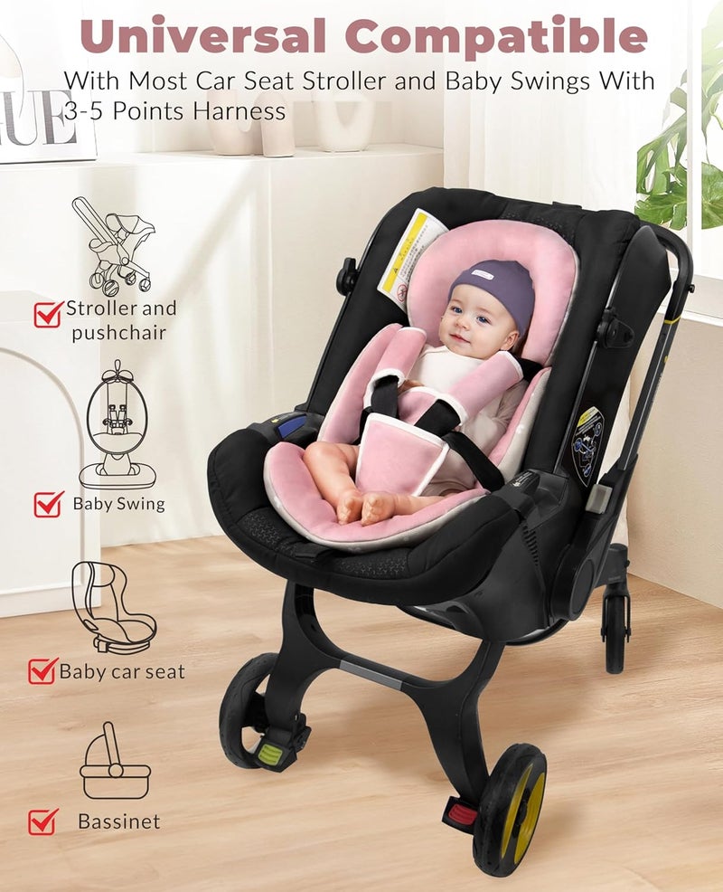 Tinlyfinly Infant Car Seat Insert with Extra Cushion for Preemie to Toddler, Reversible Newborn Carseat Insert for Baby Head Body Support, Fits for Stroller, Baby Swing, Bouncer (Pink) Global versatile design - Image 2