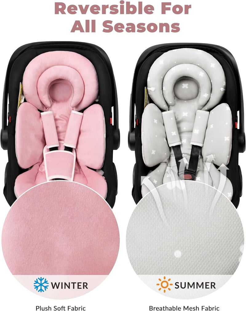 Tinlyfinly Infant Car Seat Insert with Extra Cushion for Preemie to Toddler, Reversible Newborn Carseat Insert for Baby Head Body Support, Fits for Stroller, Baby Swing, Bouncer (Pink) Global versatile design - Image 5