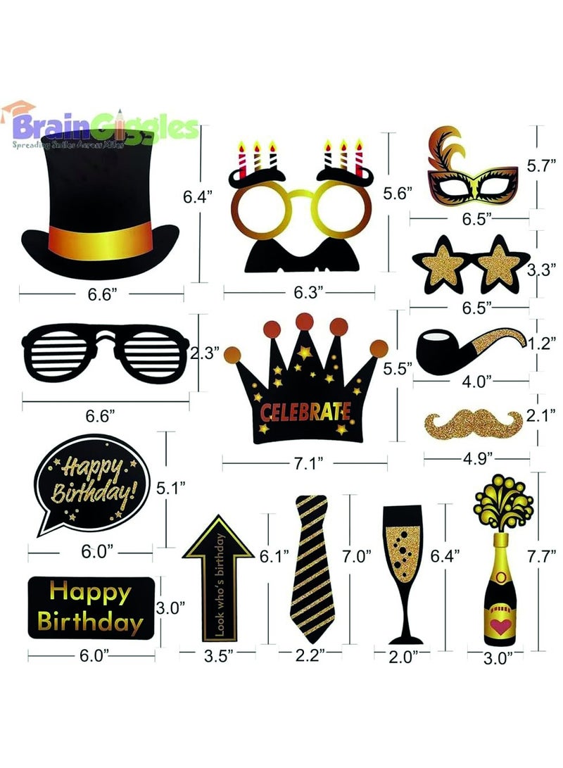 برين جيجلز قهقهات الدماغ 35pcs عيد ميلاد صور كشك الدعائم مجموعة الدعائم صورة شخصية لحفلات الزفاف التخرج الأحداث عيد ميلاد سعيد لوازم للأطفال البالغين الإبداعية الصورة تشكل مجموعة تسجيل - أسود وذهبي - Image 3