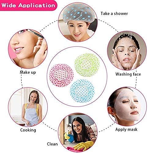 Buransh Shower Cap Free-Size Reusable Waterproof Elastic Bathroom For Homes, Spas, Salons, Hair Treatment, Beauty Parlours (Polka Dot Design) Best Gift for Girl Women Boy Men (Pack of 6) - Image 3