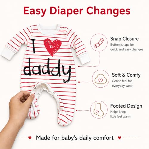 aomomo Baby Clothes Newborn Bodysuits I Love Daddy Mummy Romper Set, Cotton Footed Pajamas for Baby Boys and Girls (3-6 Months) - Image 4