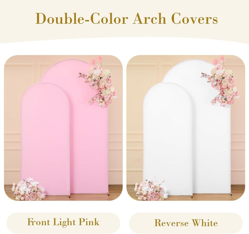 Suppromo White Pink Arch Cover Set of 2-7.2 and 6ft Arch Backdrop Cover Spandex Wedding Arch Stand Covers for Bridal Shower Baby Shower Girls Birthday Party Banquet Photo Arch Covers Stretchy Backdrop - Image 2