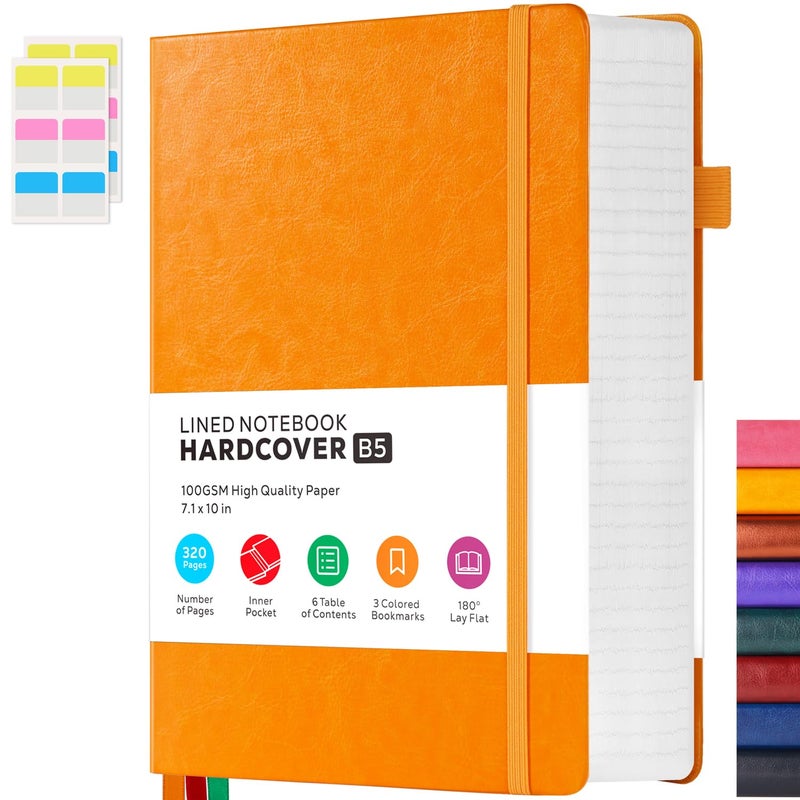 FOCUS DAY Leather Lined Notebook Journal, 320 Pages Hardcover Notebook Journals for Writing Note Taking Women & Men, B5 (7.1'' X 10'') College Ruled Daily Notebook Journal, Orange - Image 1
