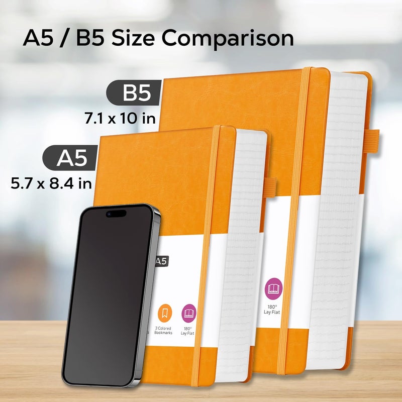 FOCUS DAY Leather Lined Notebook Journal, 320 Pages Hardcover Notebook Journals for Writing Note Taking Women & Men, B5 (7.1'' X 10'') College Ruled Daily Notebook Journal, Orange - Image 5