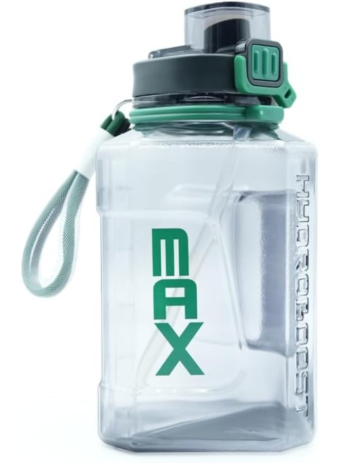 TR6 Hydro Boost 2200ml Large Sports Water Bottle with Straw and Handle Leak-Proof BPAFree Measurement Marker, Wide Mouth, for Gym, Office, and Outdoor Use Transparent Black (Black)