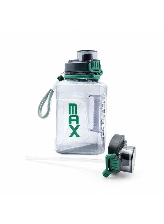 TR6 زجاجة مياه رياضية كبيرة TR6 Hydro Boost سعة 2200 مل مزودة بقشة ومقبض ومانعة للتسرب وخالية من مادة BPA وعلامة قياس وفم واسع للاستخدام في صالة الألعاب الرياضية والمكتب والاستخدام الخارجي، لون أسود شفاف (أسود) - Image 1