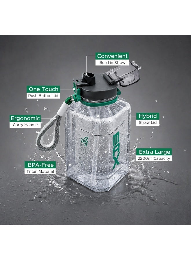 TR6 زجاجة مياه رياضية كبيرة TR6 Hydro Boost سعة 2200 مل مزودة بقشة ومقبض ومانعة للتسرب وخالية من مادة BPA وعلامة قياس وفم واسع للاستخدام في صالة الألعاب الرياضية والمكتب والاستخدام الخارجي، لون أسود شفاف (أسود) - Image 5
