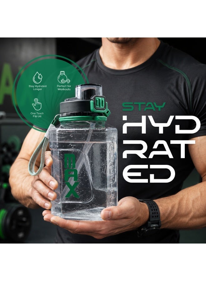 TR6 زجاجة مياه رياضية كبيرة TR6 Hydro Boost سعة 2200 مل مزودة بقشة ومقبض ومانعة للتسرب وخالية من مادة BPA وعلامة قياس وفم واسع للاستخدام في صالة الألعاب الرياضية والمكتب والاستخدام الخارجي، لون أسود شفاف (أسود) - Image 3