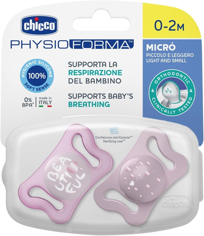 Chicco PhysioForm Micrò Baby Pacifier for 0-2 Months - Lightweight Ergonomic Design (Pink/Purple) - Image 5