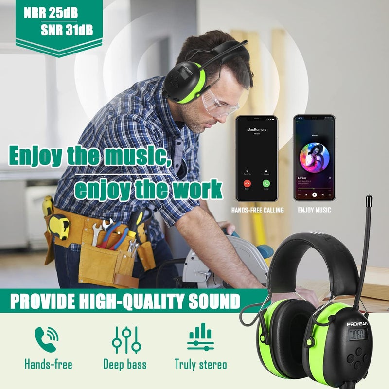 PROHEAR 033 Upgraded 5.4 Bluetooth Hearing Protection AM FM Radio Headphones, Noise Reduction Safety Earmuffs with Rechargeable 2000mAH Battery, 31dB SNR Ear Protector for Mowing Lawn,Gifts for Father - Image 3