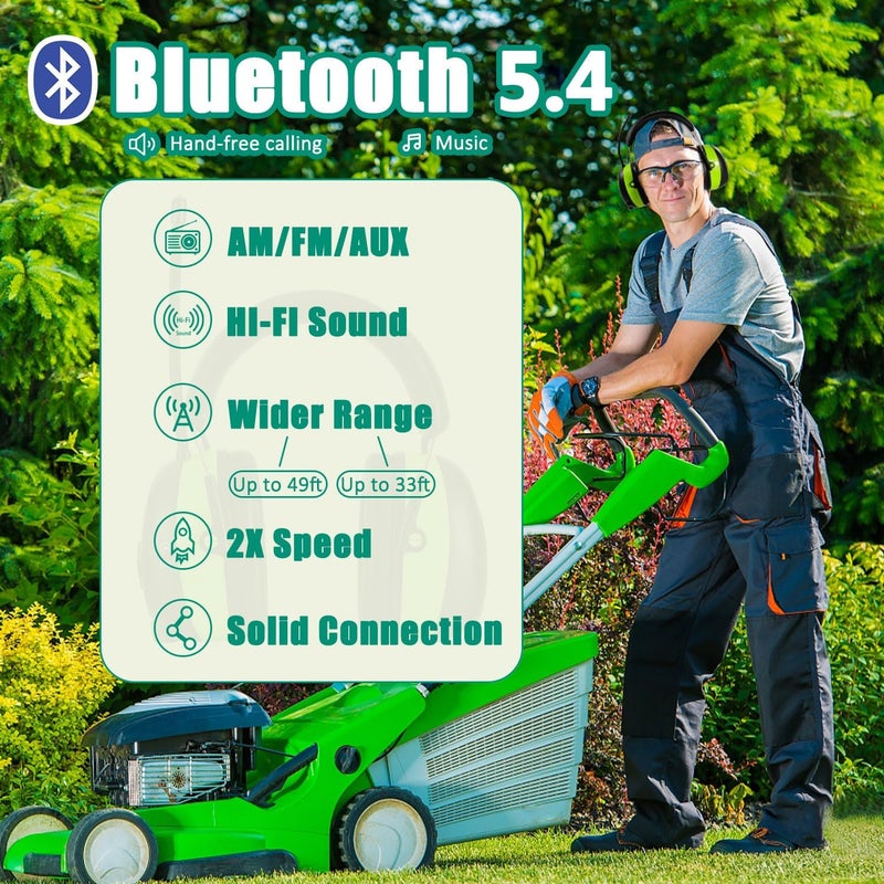 PROHEAR 033 Upgraded 5.4 Bluetooth Hearing Protection AM FM Radio Headphones, Noise Reduction Safety Earmuffs with Rechargeable 2000mAH Battery, 31dB SNR Ear Protector for Mowing Lawn,Gifts for Father - Image 2