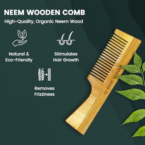 Pink Woolf Wooden Comb Set of 3 – Neem Wooden Hair Comb for Women & Men, Wide Tooth & Fine Teeth Anti Static Hair Comb, Natural Katchhi Neem Wood Grooming Comb, Pack Of 3 Wood Combs - Image 3