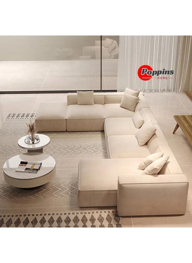 Poppins Home Luxurious Nordic U-Shape Majlis 7-Seater Sofa Set Premium Velvet Fabric Spacious Corner Sectional Design (Olive Green, RIGHT BED)  - Image 5