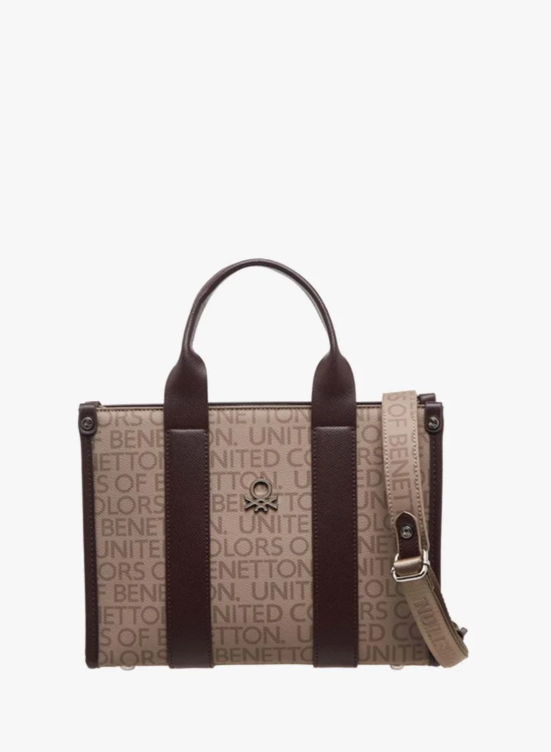 يونايتد كولورز أوف بينتيون UCB-Tote bag W/combination of beige and dark brown accents-Brown-Q3-SS26